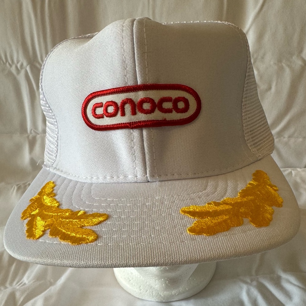 Conoco Trucker White and gold leaves SnapBack hat.